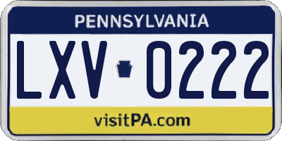 PA license plate LXV0222