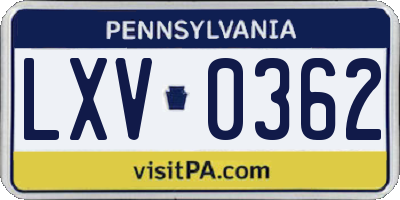 PA license plate LXV0362