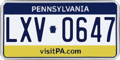PA license plate LXV0647