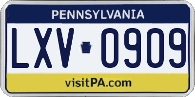 PA license plate LXV0909