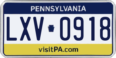 PA license plate LXV0918
