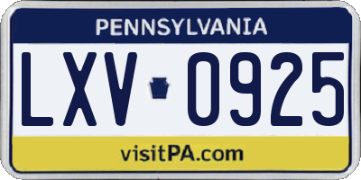 PA license plate LXV0925