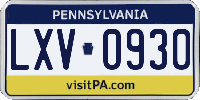 PA license plate LXV0930