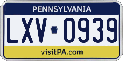 PA license plate LXV0939