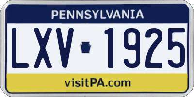 PA license plate LXV1925