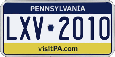 PA license plate LXV2010