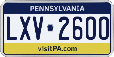 PA license plate LXV2600