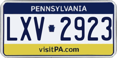 PA license plate LXV2923