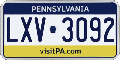 PA license plate LXV3092