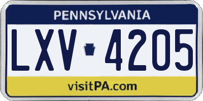 PA license plate LXV4205