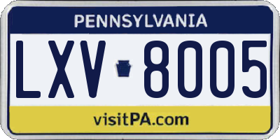 PA license plate LXV8005