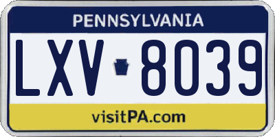 PA license plate LXV8039
