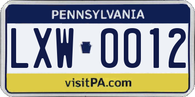 PA license plate LXW0012