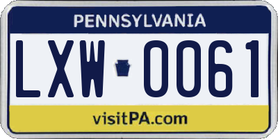 PA license plate LXW0061