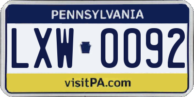 PA license plate LXW0092
