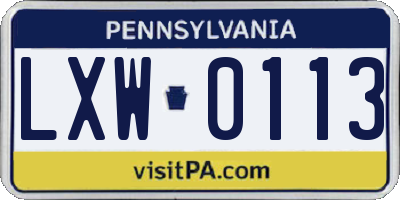PA license plate LXW0113