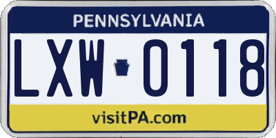 PA license plate LXW0118