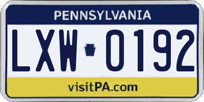 PA license plate LXW0192