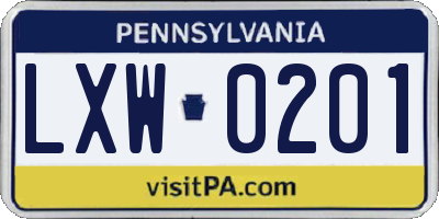 PA license plate LXW0201