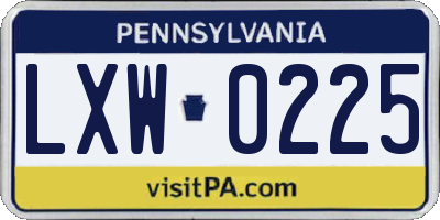 PA license plate LXW0225