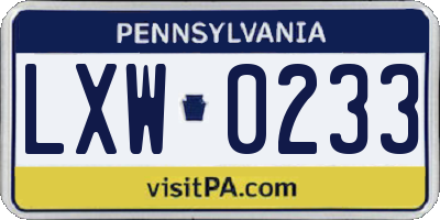 PA license plate LXW0233