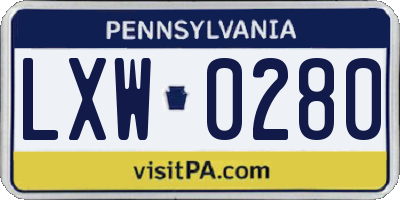 PA license plate LXW0280