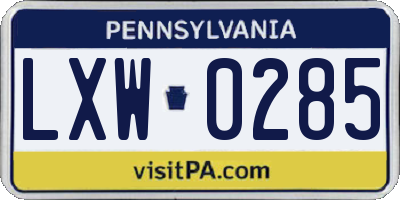 PA license plate LXW0285