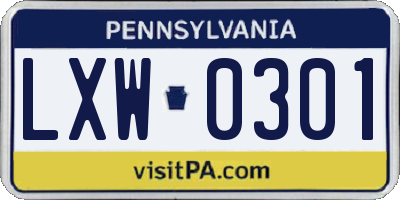 PA license plate LXW0301