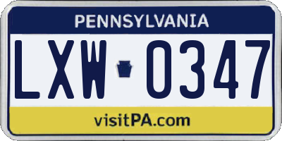 PA license plate LXW0347