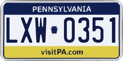 PA license plate LXW0351