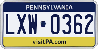 PA license plate LXW0362