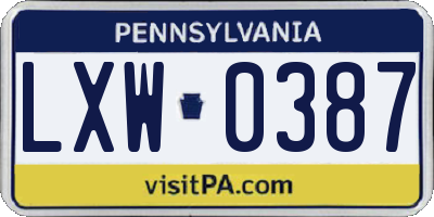 PA license plate LXW0387