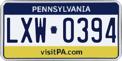 PA license plate LXW0394