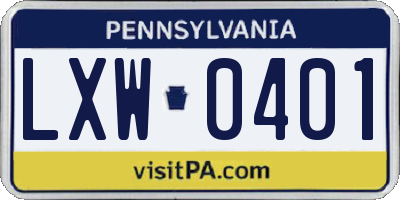 PA license plate LXW0401