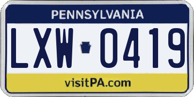 PA license plate LXW0419