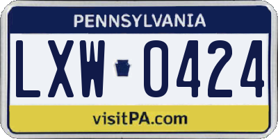 PA license plate LXW0424