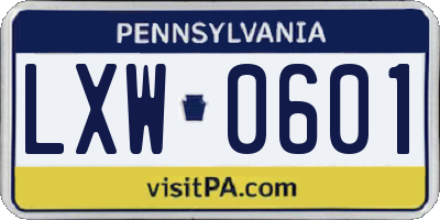 PA license plate LXW0601