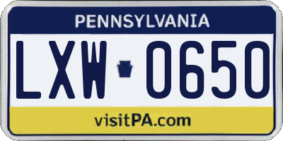 PA license plate LXW0650