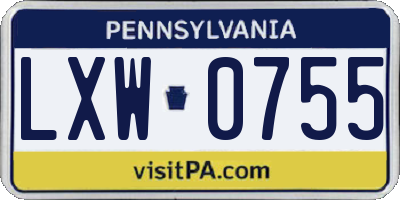 PA license plate LXW0755