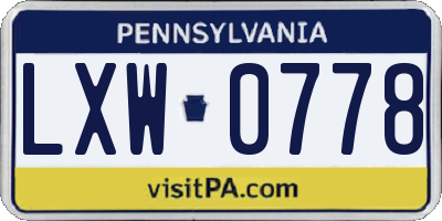 PA license plate LXW0778