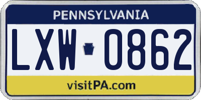 PA license plate LXW0862