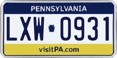 PA license plate LXW0931