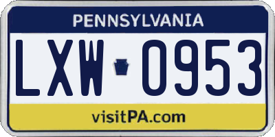PA license plate LXW0953