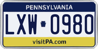 PA license plate LXW0980