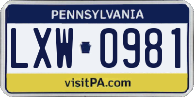 PA license plate LXW0981