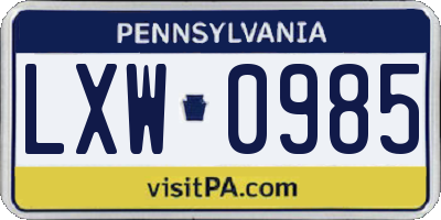 PA license plate LXW0985