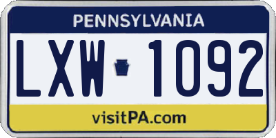 PA license plate LXW1092