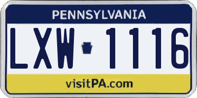 PA license plate LXW1116