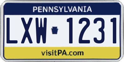PA license plate LXW1231