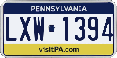 PA license plate LXW1394